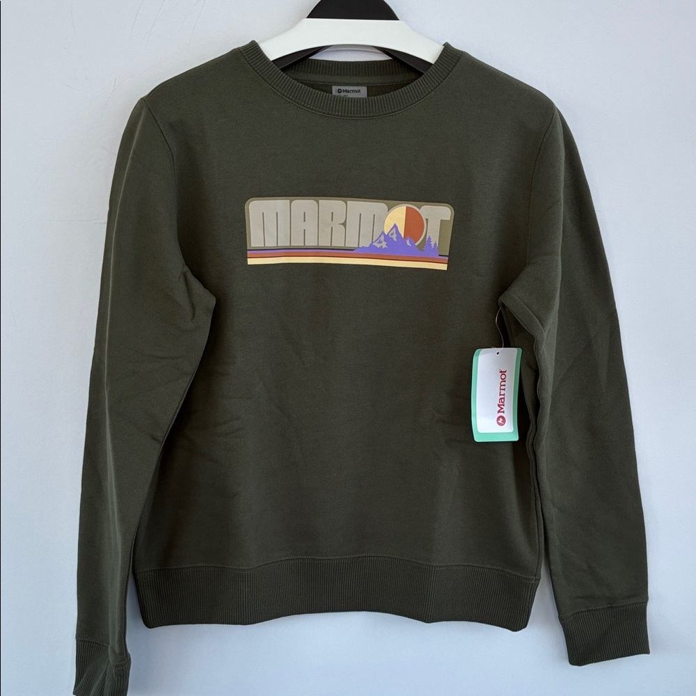 Marmot Women’s Montane Crew Sweatshirt Crewneck Sweater Nori Olive Green Large